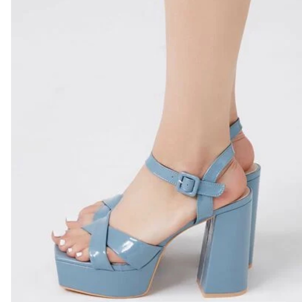 Platform Faux Patent Leather Block Heels